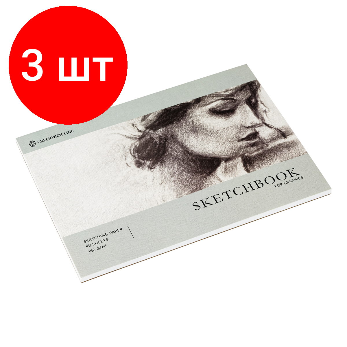 Комплект 3 шт, Скетчбук для графики и эскизов 40л, А4 Greenwich Line "Graphics. Graceful girl", на склейке, 160г/м2