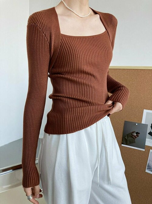 Пуловер, размер ONE SIZE, коричневый