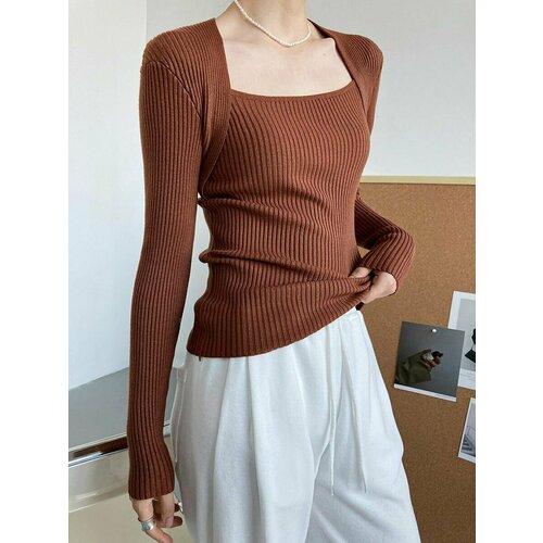 фото Пуловер, размер one size, коричневый forfolla