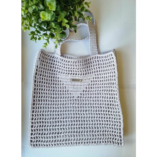 фото Сумка шоппер , фактура вязаная, серый нет бренда