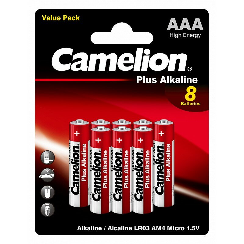 Camelion Plus Alkaline BL8 LR03 (LR03-BP5+3, мизинчиковая батарейка ААА 1.5В) (упак. 8 шт.), цена за 1 упак.