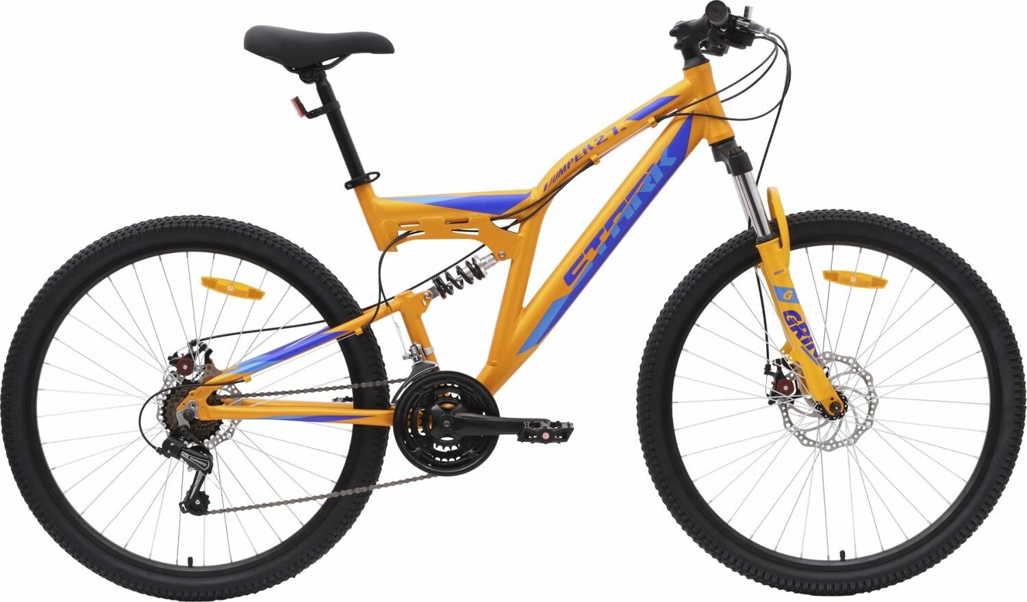 Велосипед Stark Jumper FS 27.1 D (2024) (Велосипед Stark'24 Jumper FS 27.1 D оранжевый/голубой, синий 18", HQ-0014124)