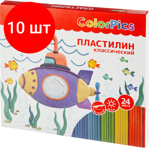 Комплект 10 наб, Пластилин №1 School ColorPics набор 24 цв, 480г, со стеком, картон