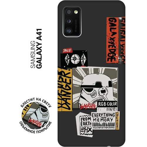 Матовый Soft Touch силиконовый чехол на Samsung Galaxy A41, Самсунг А41 с 3D принтом Stormtrooper Stickers черный матовый soft touch силиконовый чехол на samsung galaxy a41 самсунг а41 с 3d принтом gucci stickers черный