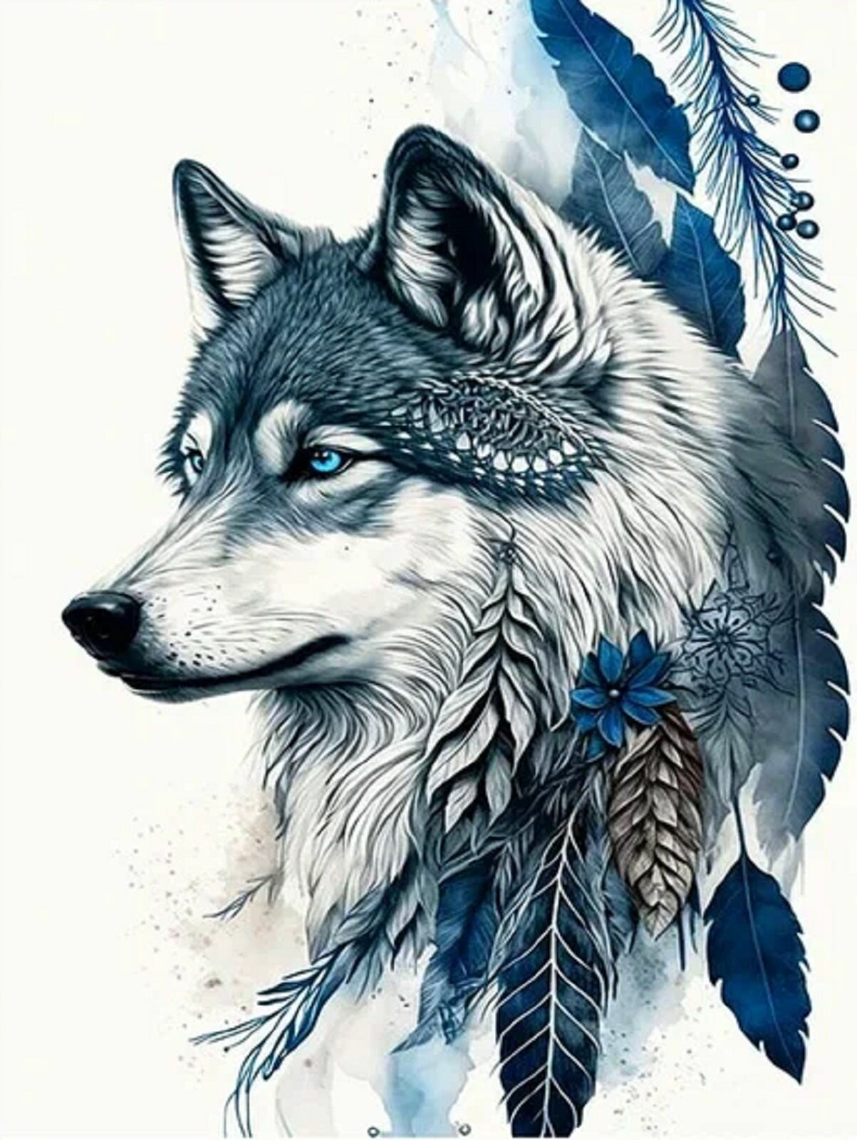 Алмазная мозаика. Картина стразами на подрамнике (размер 40х50 см, полная выкладка, круглые стразы) Волк