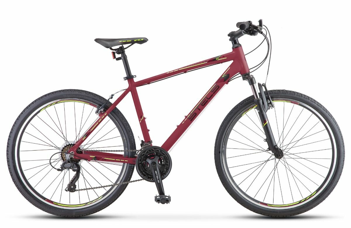 Велосипед горный STELS Navigator 590 V 26" K010, 18" бордовый/салатовый