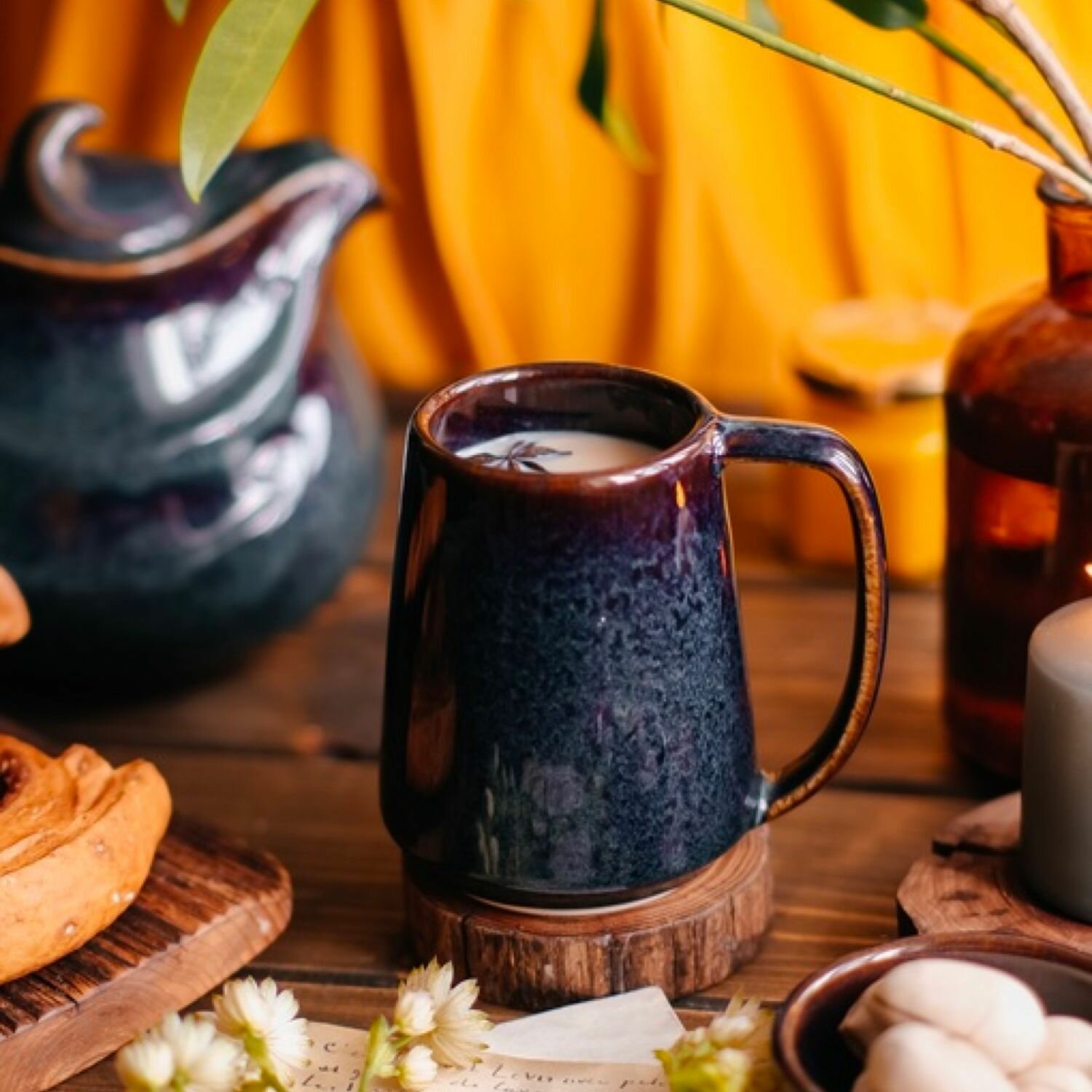 Скандинавская кружка ручной работы VELES «Полночь Волшебства», фарфор, 350 мл