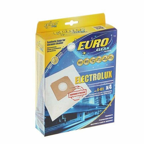 мешок пылесборник euroclean для electrolux e 02 4 4 шт Мешок-пылесборник Euroclean e-01/4 синтетический, многослойный, 4 шт (комплект из 4 шт)