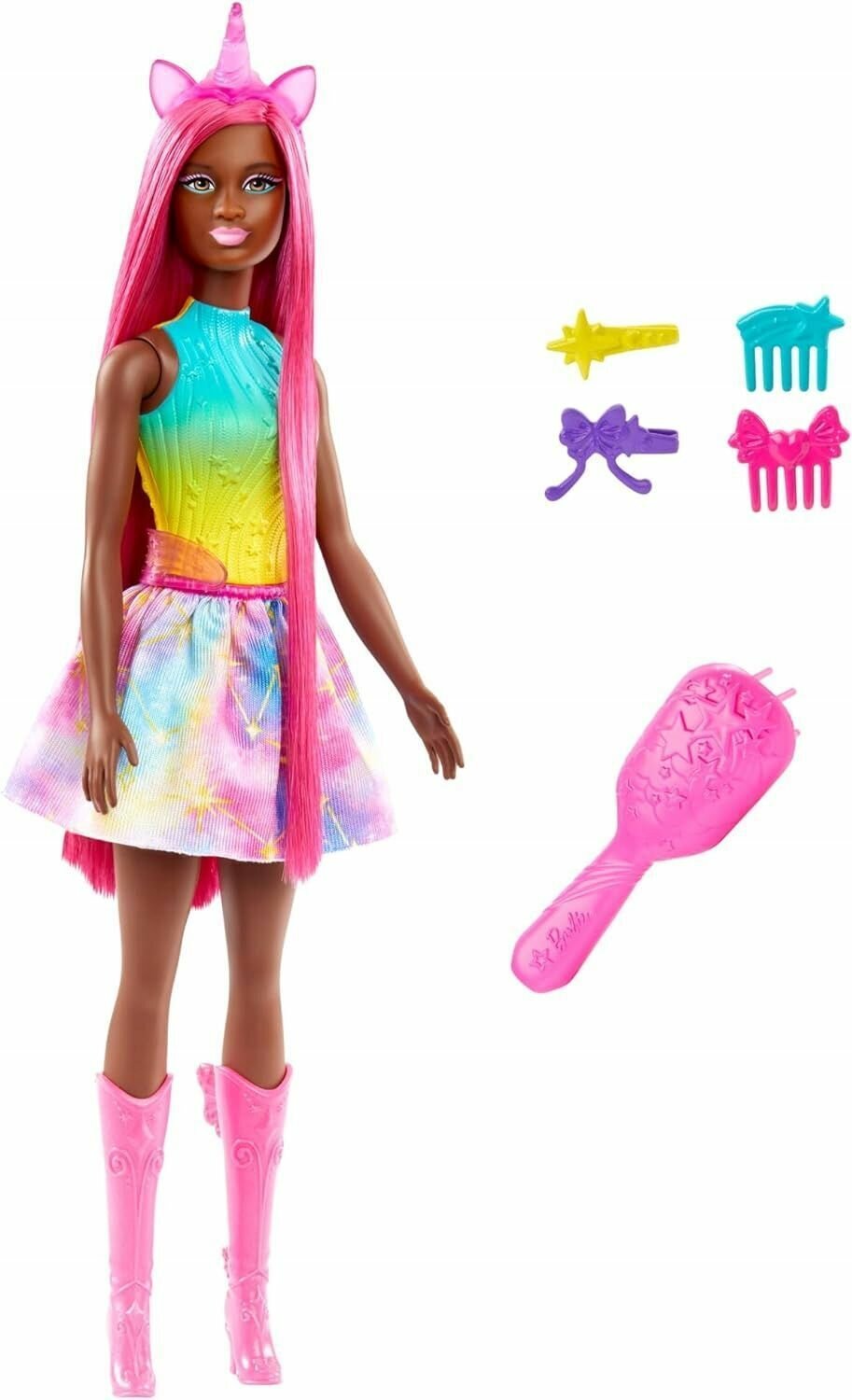 Кукла Барби - Единорог с длинными темно-розовыми волосами HRR01