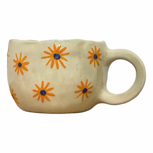 Кружка ручной работы с росписью Оранжевые цветы, керамика, 250 мл