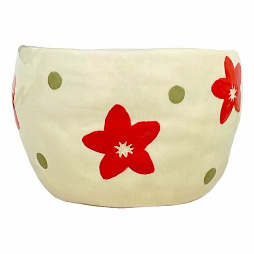 Миска ручной работы с росписью Красные цветы и точки, 400 мл