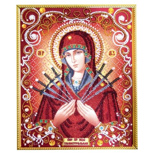 Набор для вышивания бисером с использованием камней и жемчуга Икона Божией матери Семистрельная К-230 19х24 1650₽