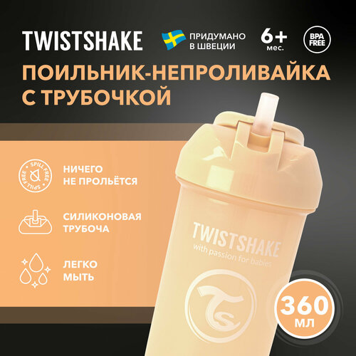 фото Детский поильник-непроливайка с трубочкой twistshake straw cup, 360 мл, от 6 мес. карамельный бежевый