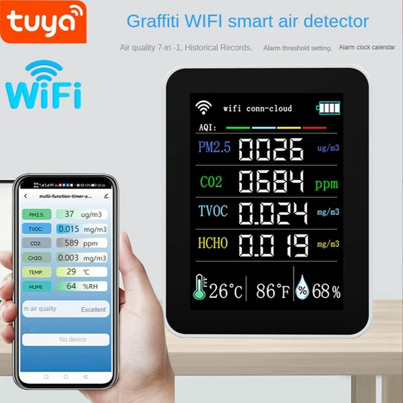 Tuya 7 В 1 WIFI Детектор Качества Воздуха TFT-Дисплей MyPads