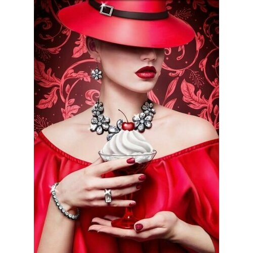 Мозаичная картина стразами алмазная живопись Леди Вишня, 30*40см, 1шт
