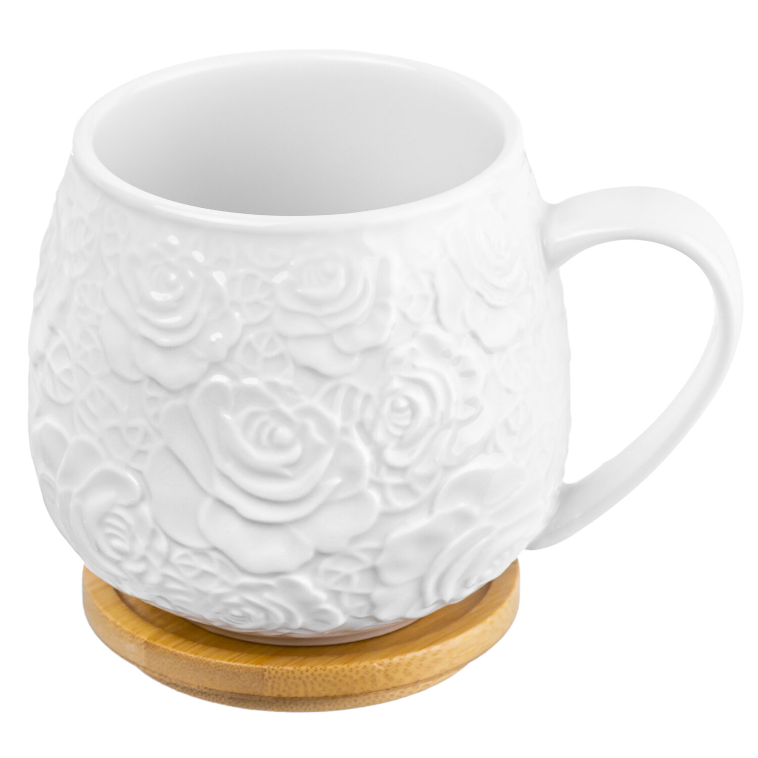 фото Кружка / чашка / для чая, кофе, капучино 400 мл 12,5*9,5*9,2 см "Белые розы" бочонок + крышка-подставка
