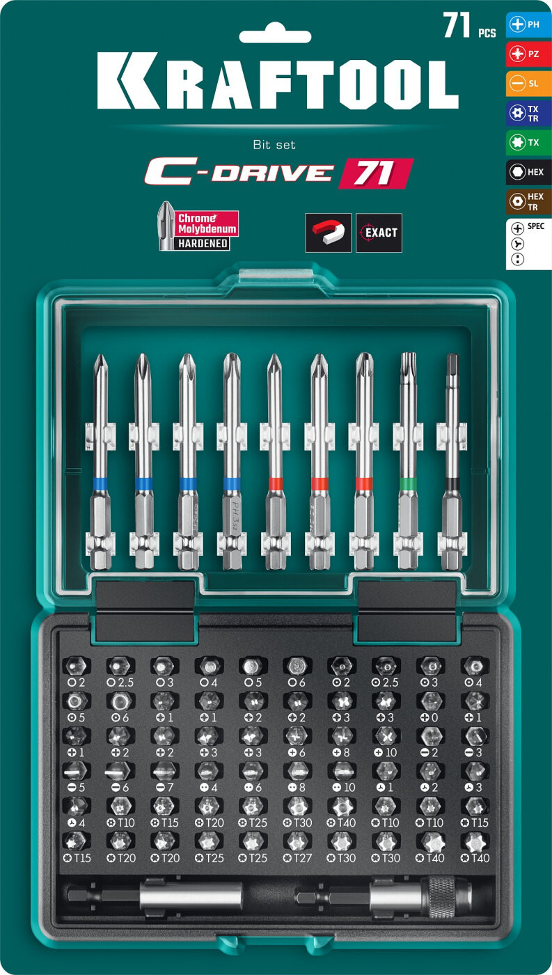 KRAFTOOL C-Drive 71, 71 шт, набор многофункциональных бит (26067-H71)