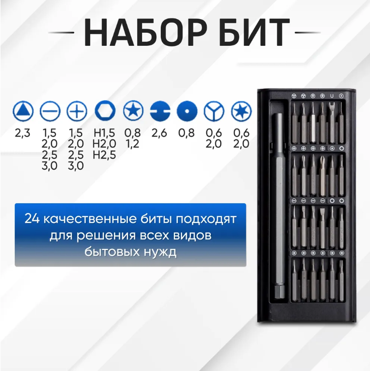 Набор магнитных отверток и бит 24 в 1 в кейсе для точных работ — фото 1