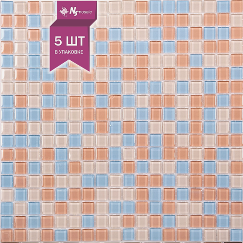 Изображение товара Мозаика стеклянная NSmosaic J-353, глянцевая розовая/голубая, 305х305 мм, чип 15х15 мм, упаковка 5шт
