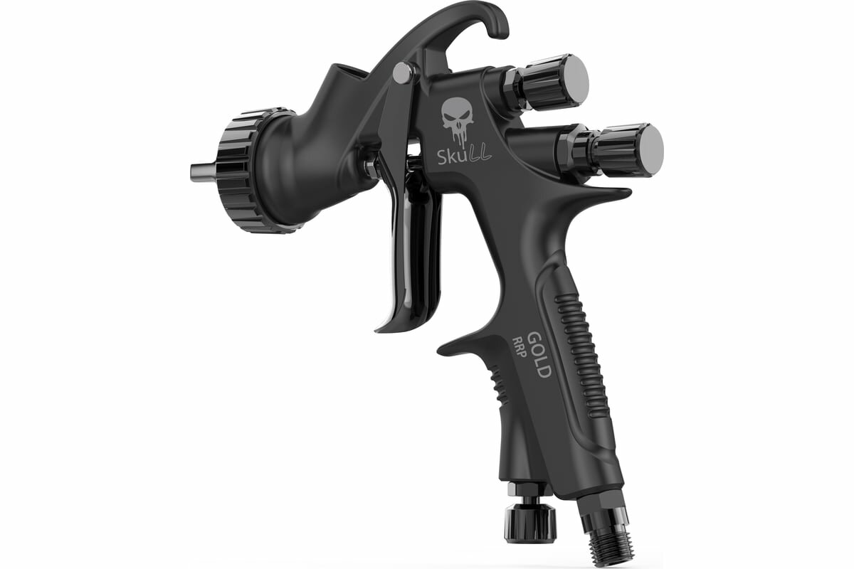 фото Пистолет окрасочный RRP Дюзы: 1.7 (профессиональный краскопульт) SKULL GOLD Spray gun с верхним пластиковым бачком