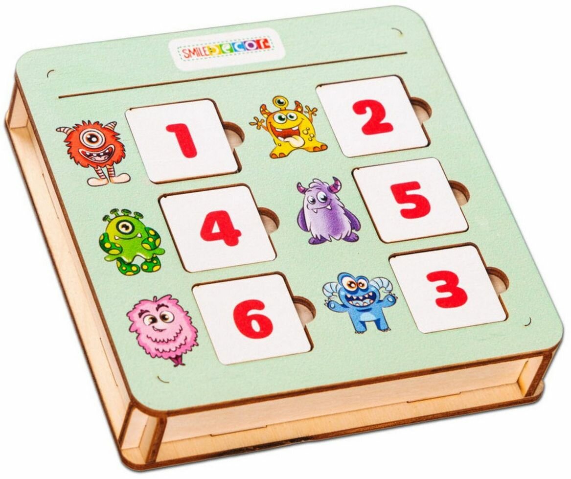 Обучающая игра "Математическая шкатулка. Монстры", деревянный пазл-вкладыш, дидактическое пособие для обучения счету, развиваем логику и внимание