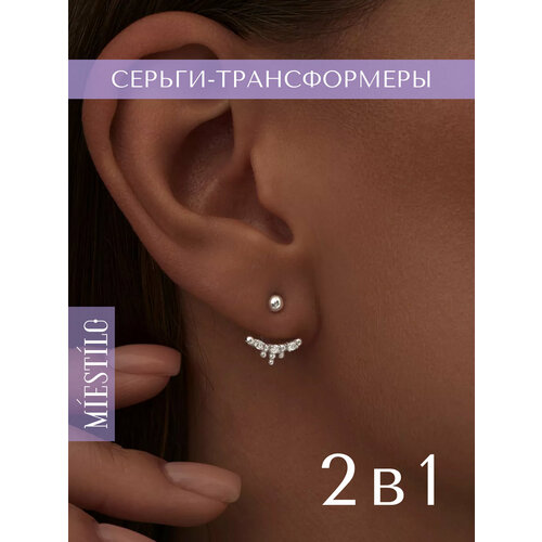 фото Серьги пусеты miestilo, серебро, 925 проба, родирование, фианит, , серебристый