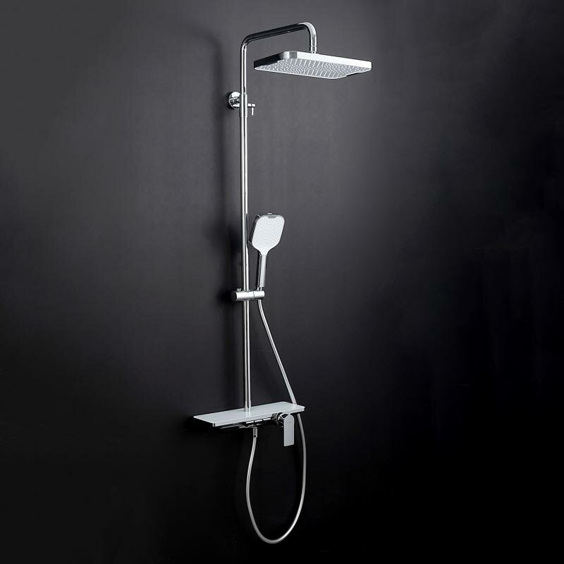 Душевая система Gappo G2496-10 латунь высота стойки 156см хром полка стекло белое