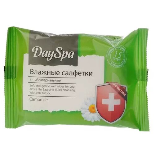 Влажные салфетки «Day Spa», ромашка, антибактериальные, 15 шт.