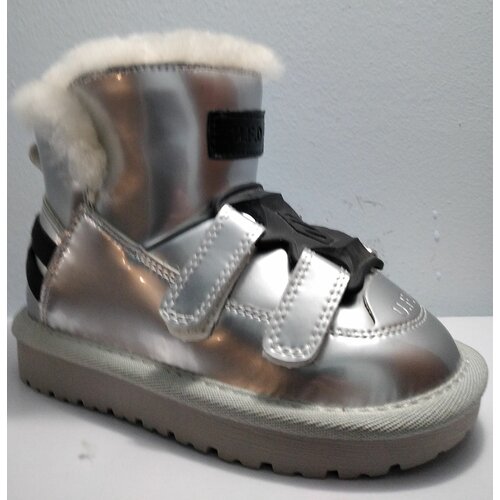 фото Ботинки зимние, на липучках, лакированные, размер 26, серебряный нет бренда