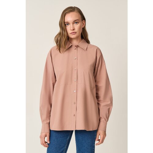 Блуза  Baon, повседневный стиль, свободный силуэт, длинный рукав, манжеты, размер 52, розовый