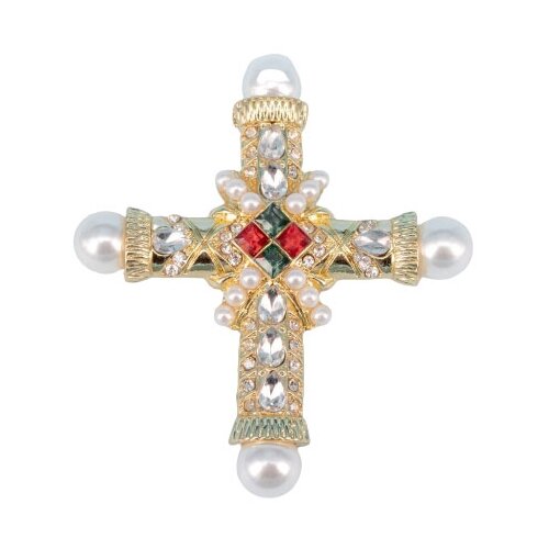 фото Брошь бижутерная крест (замок-булавка, золотистый) 54924 otokodesign