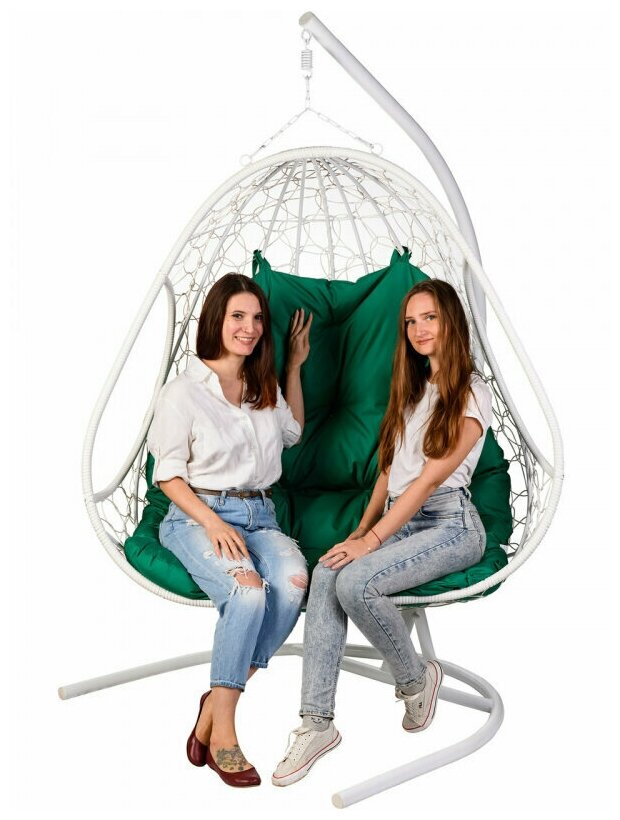 Подвесное кресло кокон двухместное BIGARDEN Primavera White (подушка зеленая) - фотография № 4