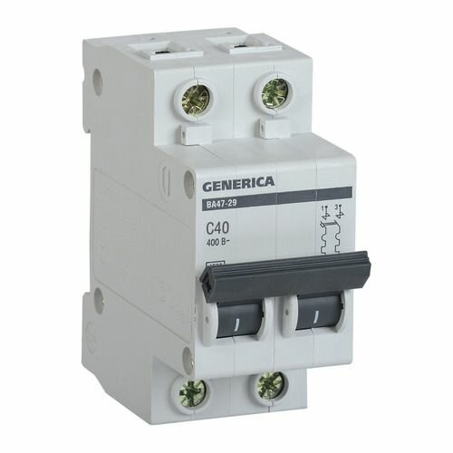 Выключатель автоматический IEK Generica (MVA25-2-040-C) 40A тип C 4.5kA 2П 400В 2мод серый (упак:1ш