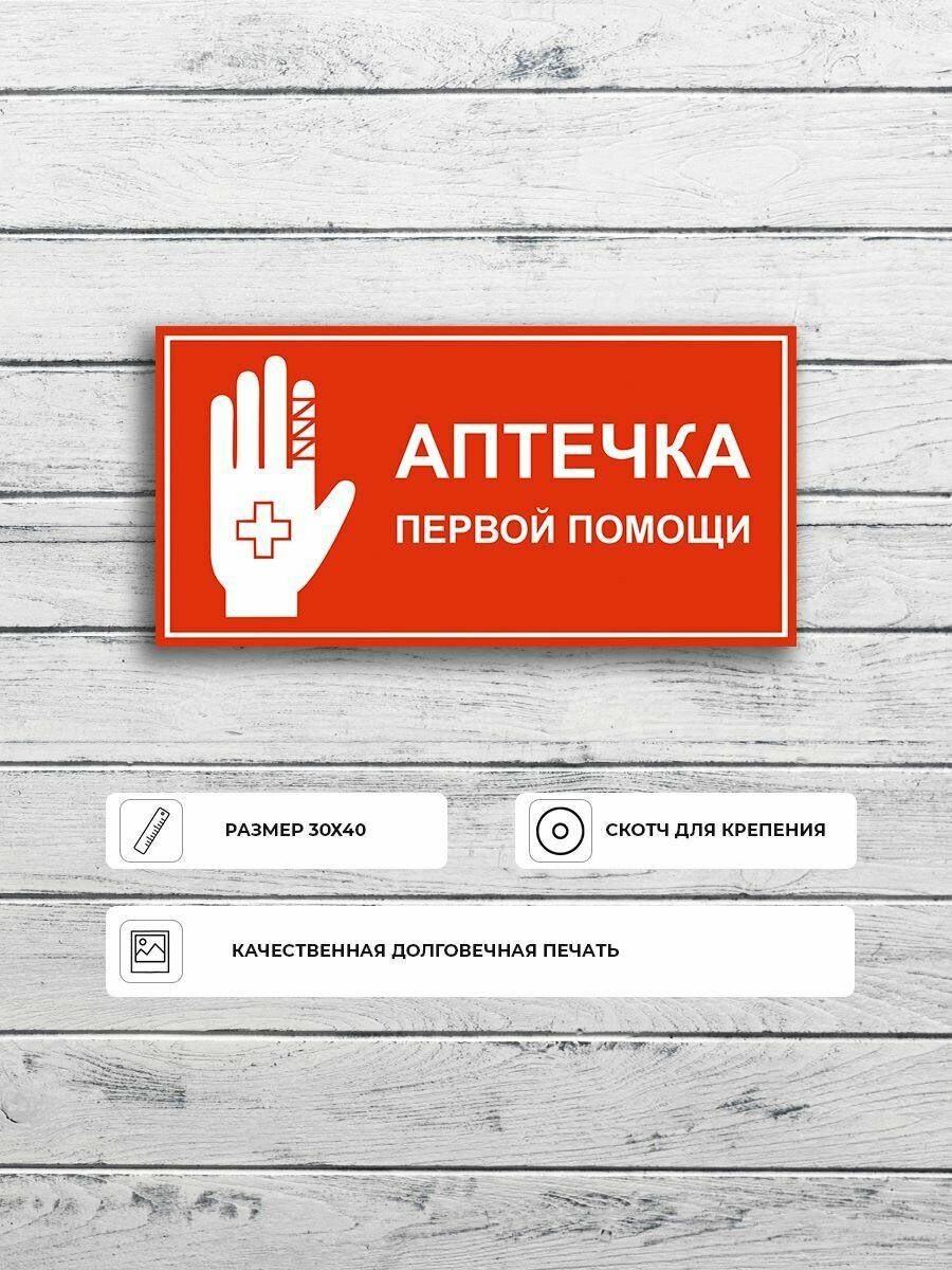 Табличка "Аптечка первой помощи" А3 (40х30см)