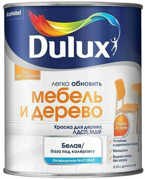 Эмаль на водной основе Dulux Мебель и дерево матовая база BW 075 л