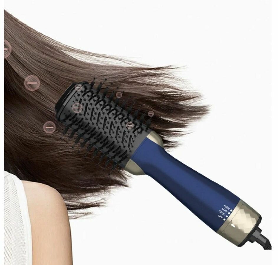 Фен-щетка для волос с ионизацией SC-904А. 1200 Вт для сушки и укладки. 3 уровня регулировки нагрева/синий - фотография № 7
