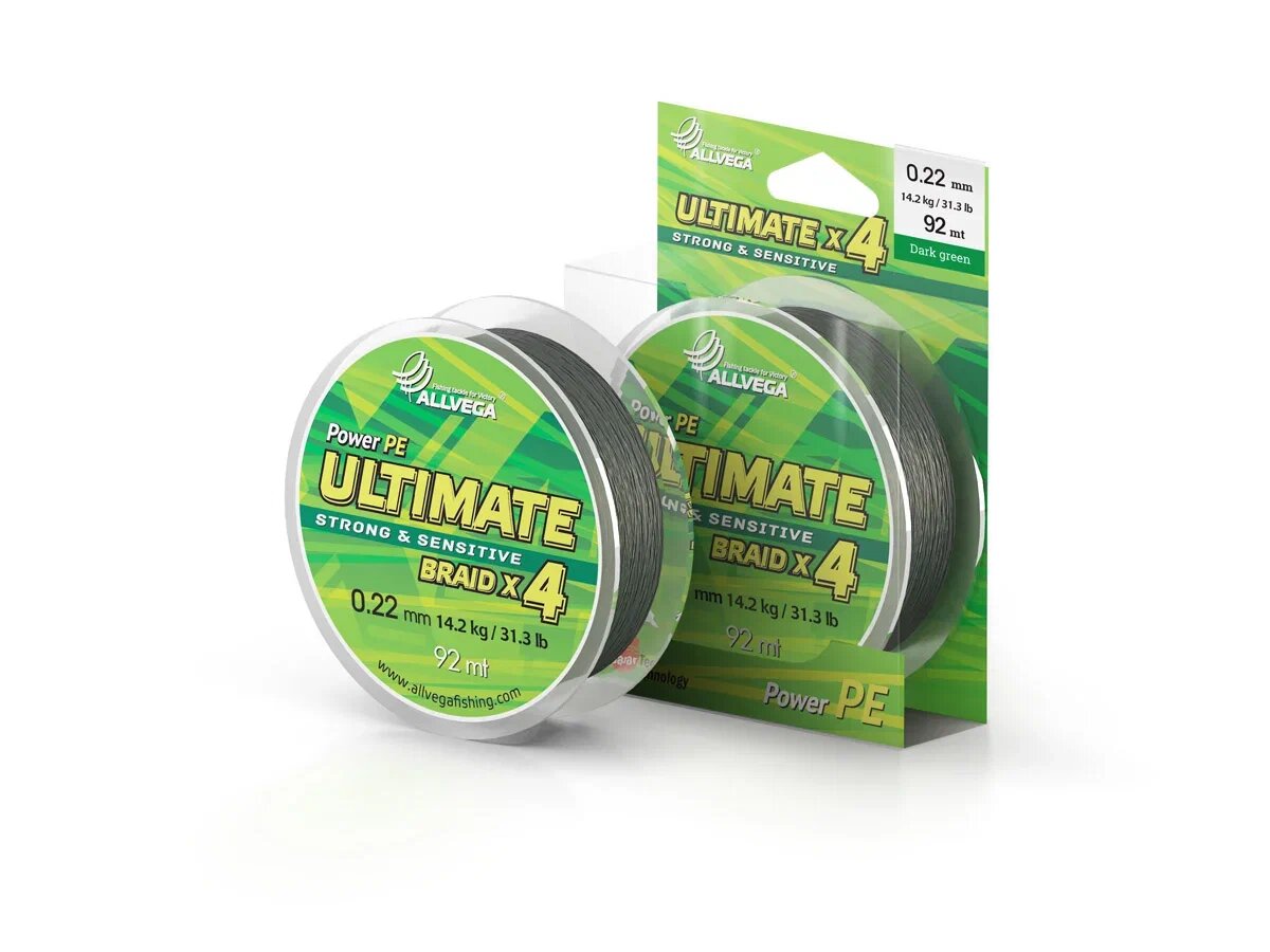 Шнур плетёный ALLVEGA "Ultimate" 92м тёмно-зелёный 0,22мм (14,2кг)