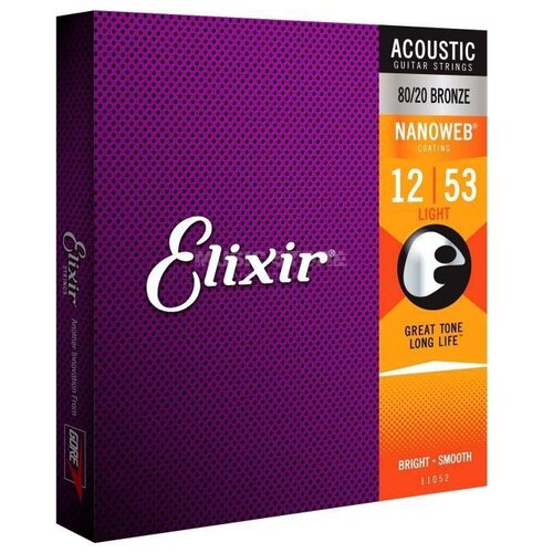 фото Elixir 11052 nanoweb anti-rust light струны для акустической гитары