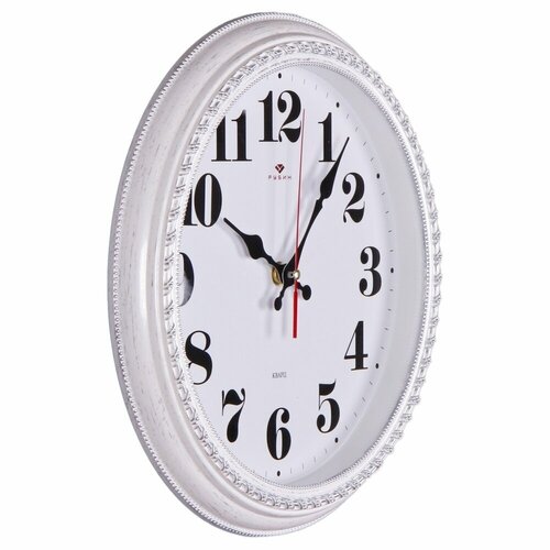 Часы настенные Рубин круглые 28,5 см, корпус с серебром "Классика" (2950-003) белый