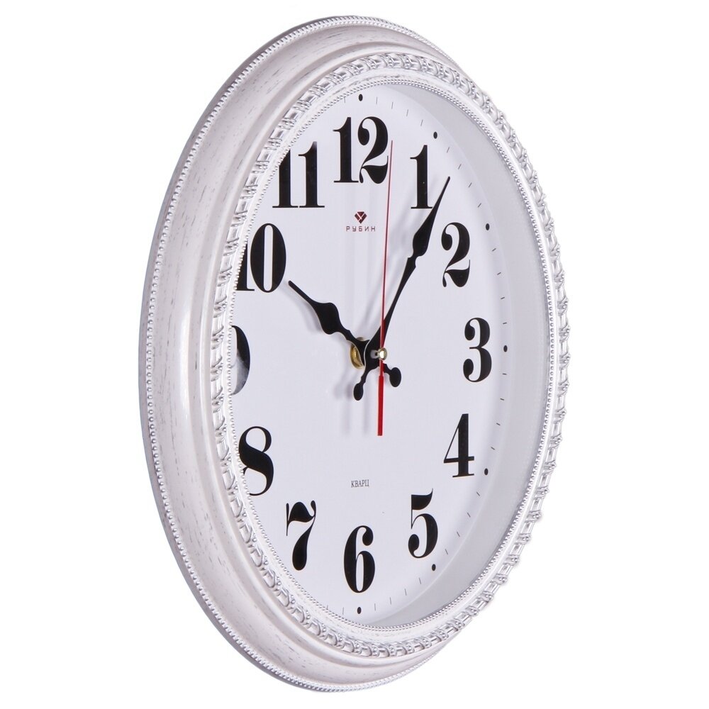 Часы настенные Рубин круглые 28,5 см, корпус белый с серебром "Классика" (2950-003)