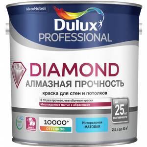 Краска Dulux Diamond алмазная прочность влагостойкая моющаяся матовая белый база BW 2.5 л