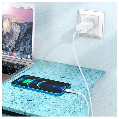 Зарядное устройство для быстрой зарядки HOCO N22 USB-C PD25W + Кабель Type-C to Lightning 3A, Белый masterxu amaoe bga reballing stencil for ipad mini 1 2 3 4 for ipad 2 3 4 air 2 pro a1395 for ipad 7 wifi ic power ic cpu nand