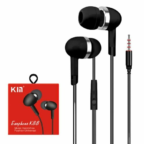 Вакуумные наушники KIN K88 Music Handsfree Fashion Universal с микрофоном, черный