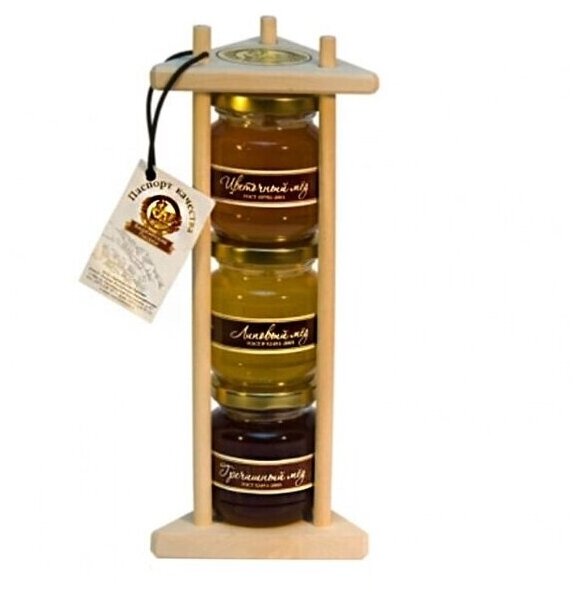 Подарочный набор с мёдом "пирамида" "башкирские пасеки +" 3*150 гр. - фотография № 1