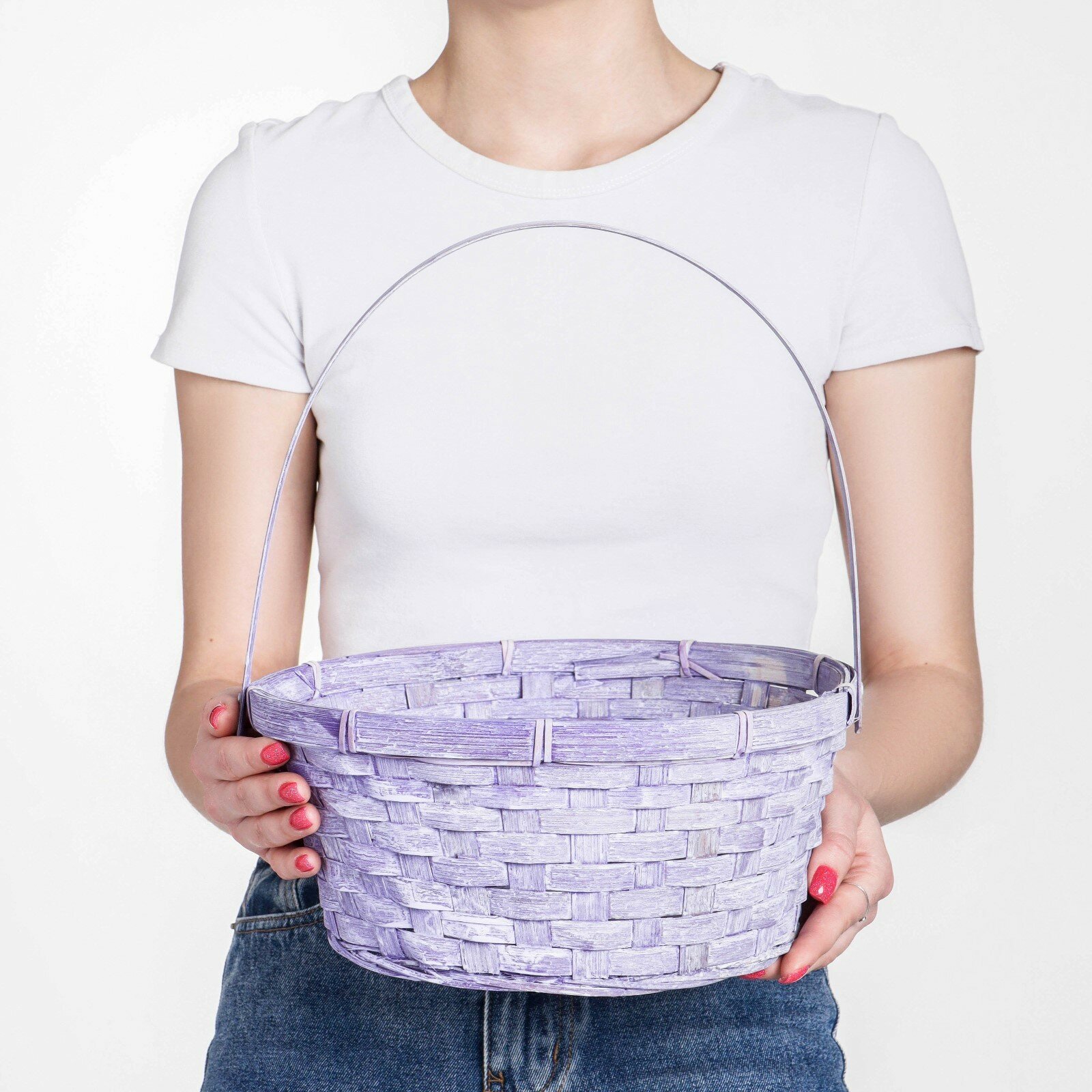 Корзина плетеная 26х12/30 см бамбук сиреневая розовая микс