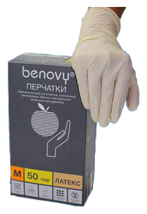 Перчатки медицинские латексные смотровые неопудренные нестерильные одноразовые benovy