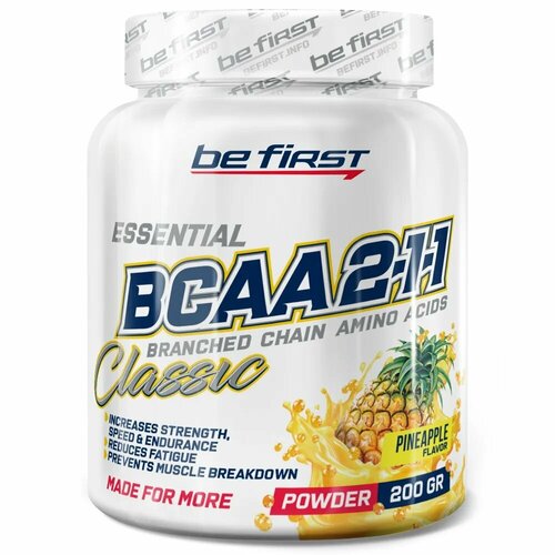 Be First BCAA 2:1:1 CLASSIC powder 200 гр (Ананас) bcaa 2 1 1 classic powder be first 200 г апельсин спортивное питание для набора мышечной массы и похудения