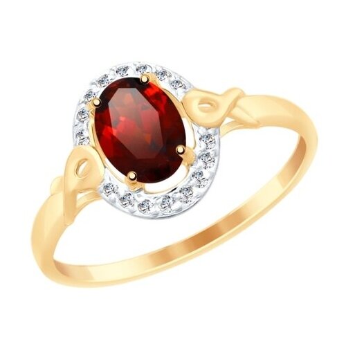 фото Золотое кольцо sokolov 715072 с фианитом и гранатом diamant-online