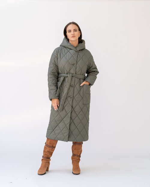 Пальто  Modress, демисезон/зима, силуэт прямой, удлиненное, размер 46, зеленый