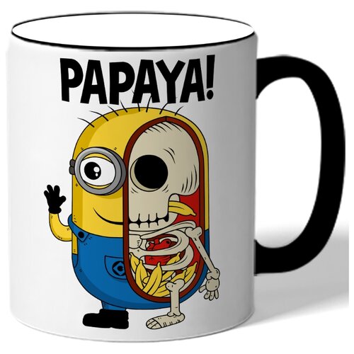 фото Кружка с цветной ручкой миньоны papaya! - миньон наполвину скелет drabs